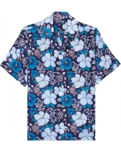 Vilebrequin Mens Tropical Turtles Bowling Shirt Midnight Blue